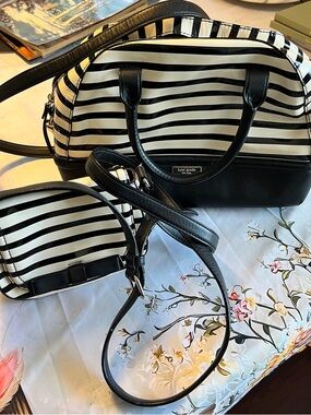 Kate Spade Black and White Striped Dome Satchel & Crossbody Bags